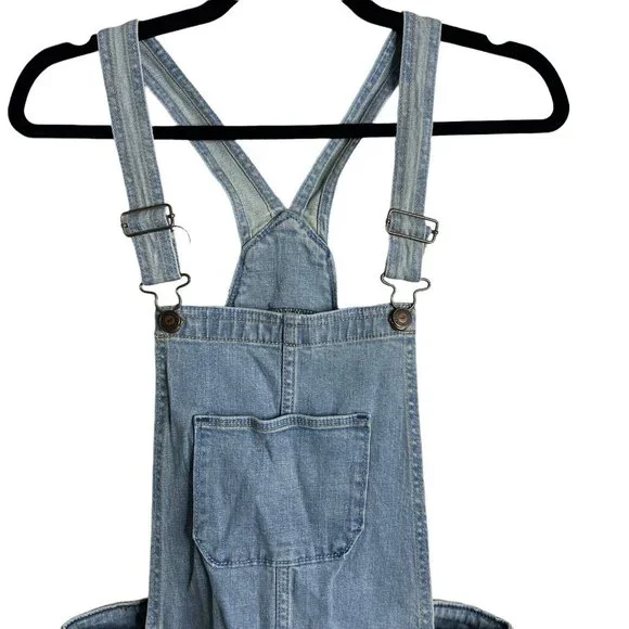 Hollister Patchwork Distressed Denim Shortalls Cuffed Overall Shorts Women's M - Picture 4 of 12